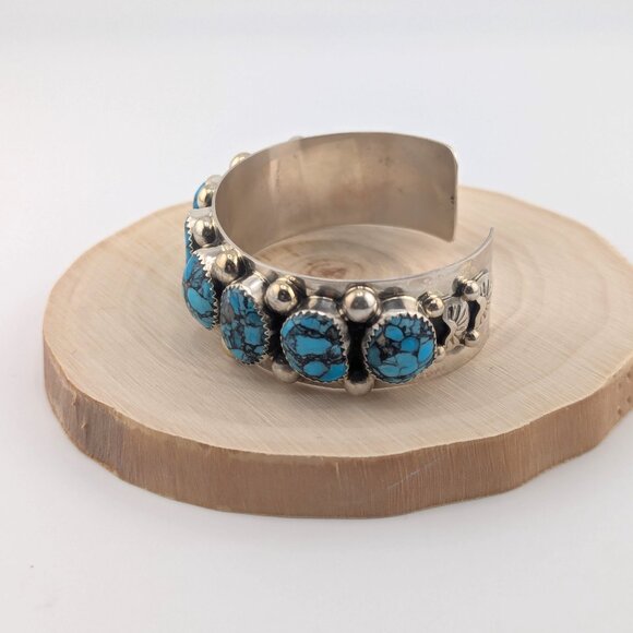 Native American Cuff Bracelet Turquoise Silver signed Navajo Jewelry sz 6.5 ** - Picture 8 of 12